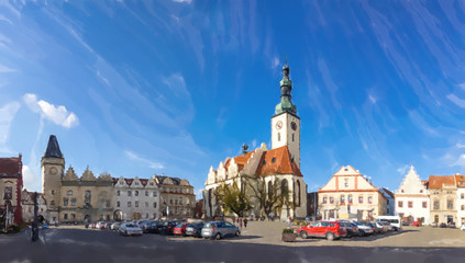 Tabor, Czech Republic - Watercolor style.