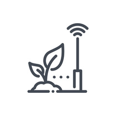 Wireless system of plant growth control line icon. Wireless plant growth monitoring system vector outline sign.