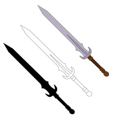white background, silhouette and outline of a sword