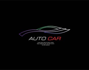 Logo of Car with Modern and Luxury Concept. Racing Car Logo in Monoline Full Color Style. Suitable for Car Showroom, Vehicle Service Company Sign and Symbol. Vector Illustration.
