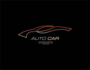 Car Logo with Modern and Luxury Concept. Designed in Monoline Style Isolated on Black Background. Suitable for Car Shop, Car Service Company Logo and Sign. Vector Illustration.