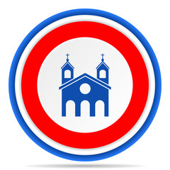 Religion, church round icon, red, blue and white french design illustration for web, internet and mobile applications