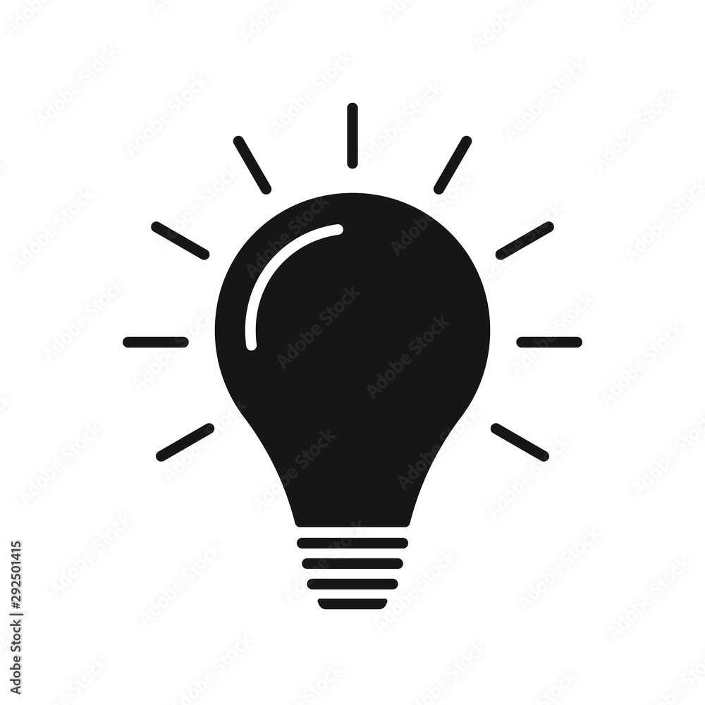 Poster Light Bulb icon for concept design. Vector flat idea sign isolated on white background.