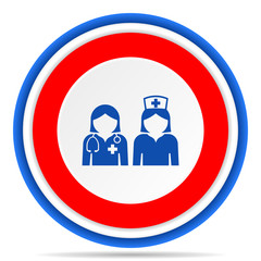 Doctor round icon, red, blue and white french design illustration for web, internet and mobile applications