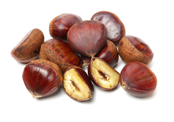 chinese food, peeled roasted chestnut on white background