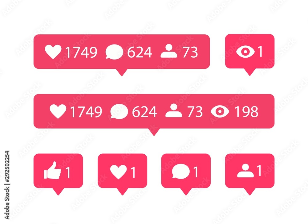 Poster Vector social media icons. Like, comment and follower icon concept design element for website, ui and apps.