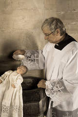 Baptized baby in sepia