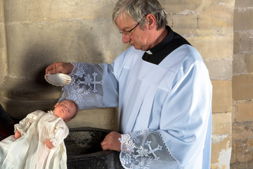 Vintage baptizing baby