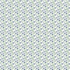 Seamless pattern of watercolor blue and green leaves on a white background. Use for invitations, greetings, weddings