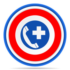 Emergency call round icon, red, blue and white french design illustration for web, internet and mobile applications