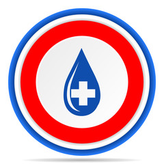 Blood round icon, red, blue and white french design illustration for web, internet and mobile applications