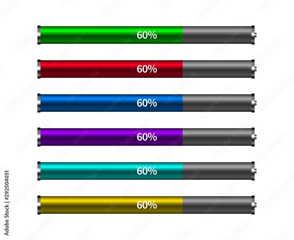 Poster Different colors of Battery Loading progress bar. Vector concept element.