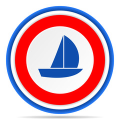 Yacht round icon, red, blue and white french design illustration for web, internet and mobile applications