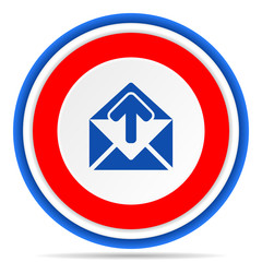 Email round icon, red, blue and white french design illustration for web, internet and mobile applications