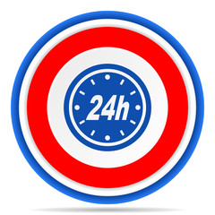 24h round icon, red, blue and white french design illustration for web, internet and mobile applications