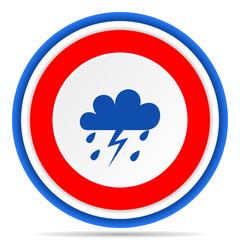 Storm round icon, red, blue and white french design illustration for web, internet and mobile applications