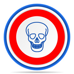 Skull round icon, red, blue and white french design illustration for web, internet and mobile applications