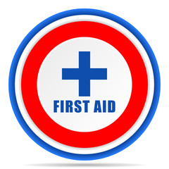 Obraz premium First aid round icon, red, blue and white french design illustration for web, internet and mobile applications