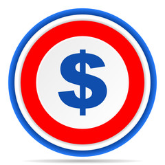 Dollar round icon, red, blue and white french design illustration for web, internet and mobile applications