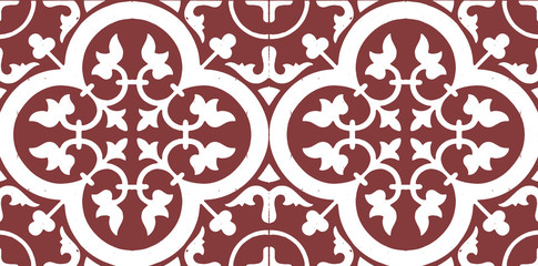Gorgeous seamless pattern from dark red and white Moroccan, Portuguese tiles, Azulejo, ornaments. Can be used for wallpaper, pattern fills, web page background,surface textures.