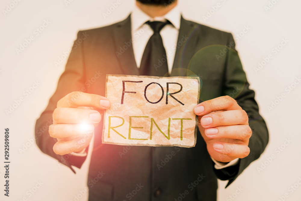 Poster writing note showing for rent. business concept for when you make property available for purchasing 