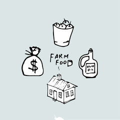 Hand drawn idea small business, farm food