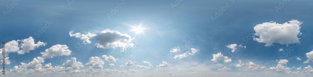 Wall mural seamless cloudy blue sky hdri panorama 360 degrees angle view with zenith and beautiful clouds for u
