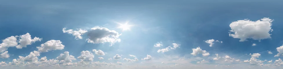 Fotobehang Naadloze bewolkte blauwe hemel hdri panorama 360 graden hoekweergave met zenit en prachtige wolken voor gebruik in 3D-graphics als sky dome of edit drone shot © hiv360