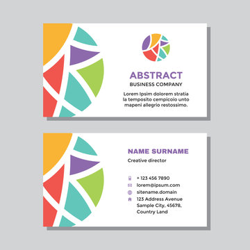 Business Visit Card Template With Logo - Concept Design. Abstract Shapes In Circle Branding. Vector Illustration. 