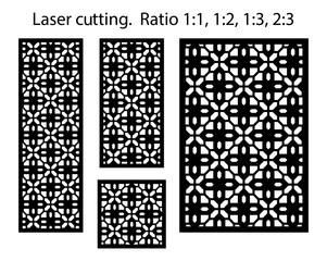 Cnc template set. Laser pattern. Set of geometric decorative vector panels for laser cutting.