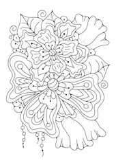 Coloring book for adult and older children. Black and white abstract floral pattern. Design for meditation. The image can be used in design and printing on fabric