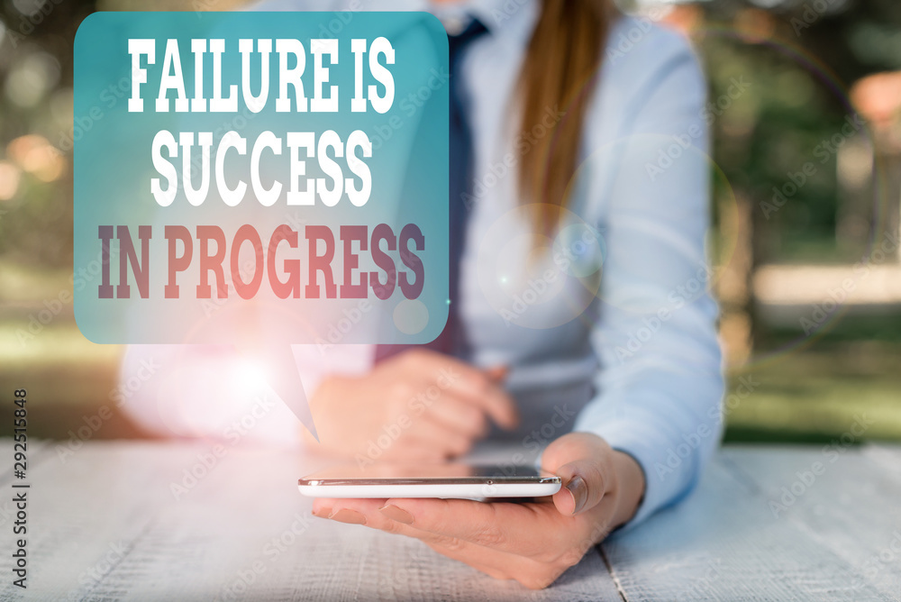 Aufkleber writing note showing failure is success in progress. business concept for you have to make mistakes 