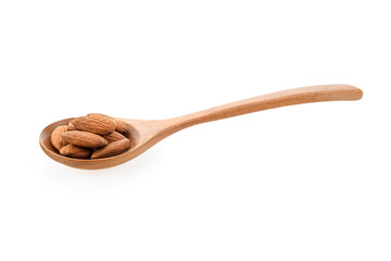 Almond. Nuts in  spoon  isolated on white background