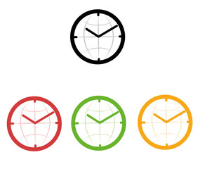 Clock icon on a globe background isolated on white background. Vector illustration EPS 10