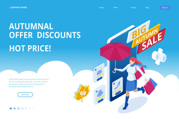 Web page design templates collection of Autumn Offer Discount Template Elements Banner. Big Autumn Sale. Fall Time Sale Design.