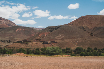 Fototapeta na wymiar Beautiful scenic panoramic view of mountains and canyons in Morocco close to the Sahara Desert