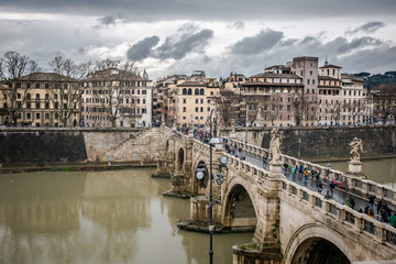 View of the Bridge of St. Angel from the observation deck at the Castle of St. Angel. Rome. Italy