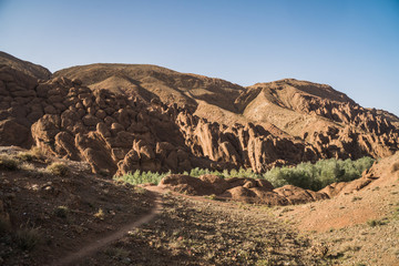 Beautiful scenic panoramic view of mountains and canyons in Morocco close to the Sahara Desert, Africa