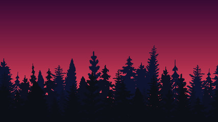 Seamless horizontal background, forest at sunset, for your design