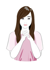 手を組む若い女性