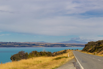 asphalt road through Canterbury region of New Zealand