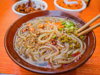 Close up Hot and sour glass noodle Famouse street food in china.
