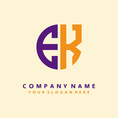 initial letter EK logo purple, orange. Monogram Vector Logo