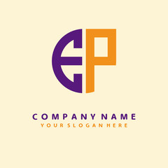 initial letter EP logo purple, orange. Monogram Vector Logo