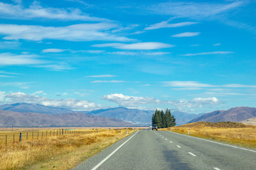 asphalt road through Canterbury region of New Zealand