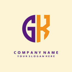 initial letter GK logo purple, orange. Monogram Vector Logo