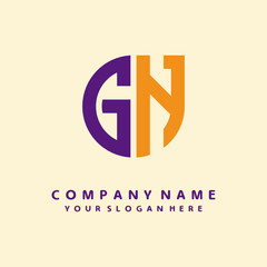 initial letter GN logo purple, orange. Monogram Vector Logo