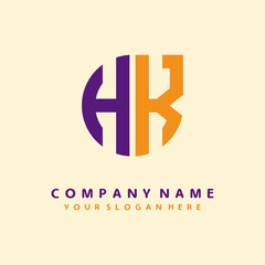initial letter HK logo purple, orange. Monogram Vector Logo