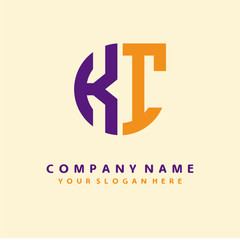 initial letter KI logo purple, orange. Monogram Vector Logo