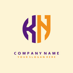 initial letter KN logo purple, orange. Monogram Vector Logo